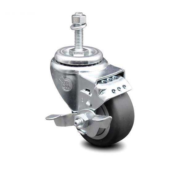 3.5 Inch Thermoplastic Rubber Swivel 3/8 Inch Threaded Stem Caster with Brake